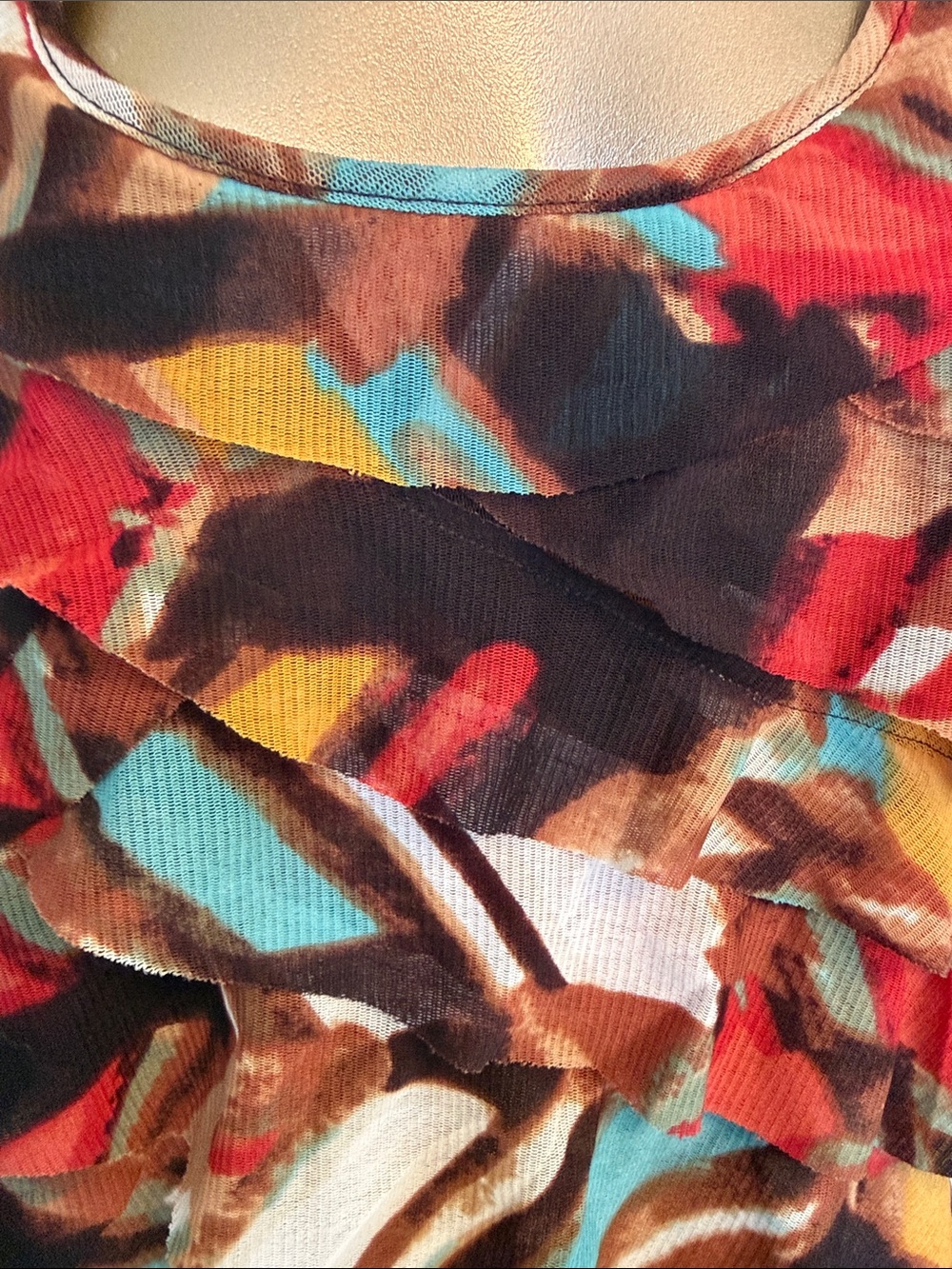 Ruffled Tank Top in Multicolor Abstract Print - Picture 3 of 6